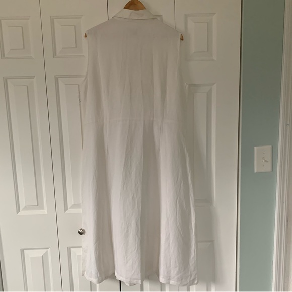 Ashley Stewart White/ Creme Linen Blend Pointed Collar Midi Wrap Dress! Size:18 - Picture 6 of 7